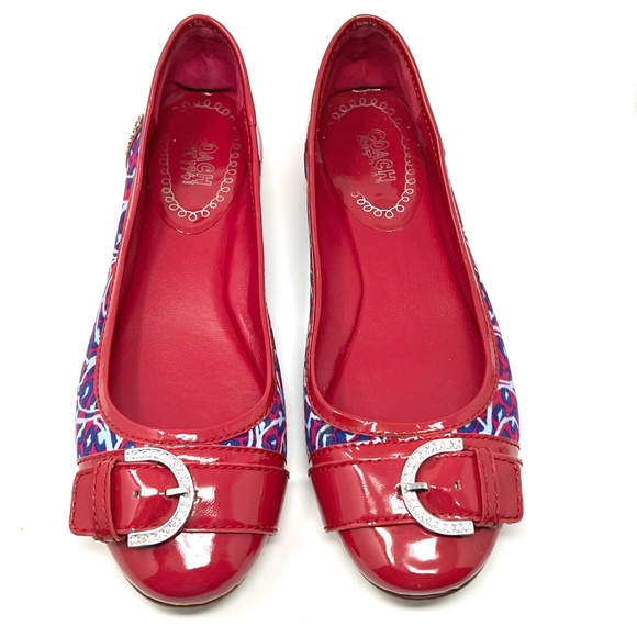 Coach Women's Remmi pink and blue patterned buckle ballet flats size 9.5 B - Picture 2 of 11